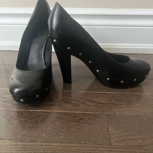 Coach black leather heels with studs